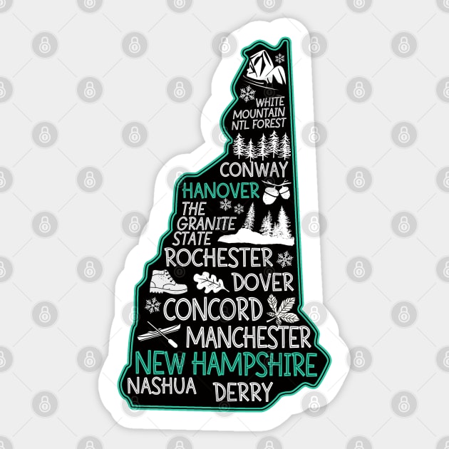 New Hampshire Hanover cute map Conway Rochester Dover Manchester The Granite State Sticker by BoogieCreates